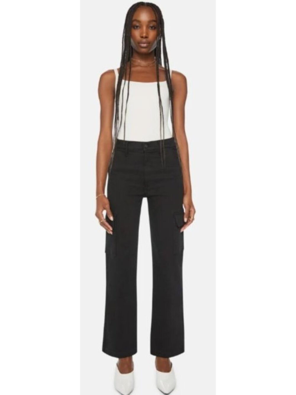 Mother Straight Up Rambler Cargo Skim Jeans Pitch Black-sz 28